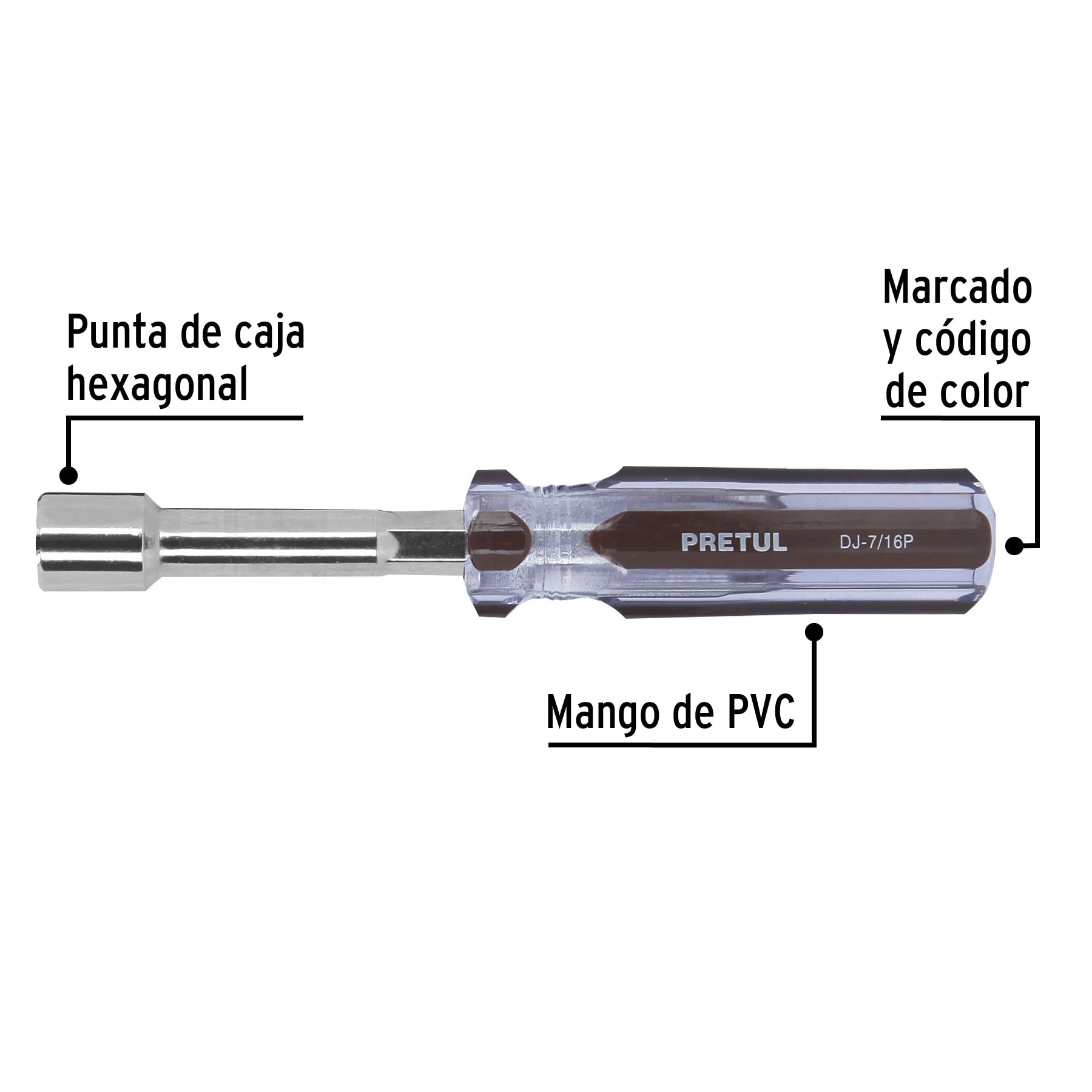 Desarmador de caja 7/16' mango de PVC, Pretul | DJ-7/16P | 29992