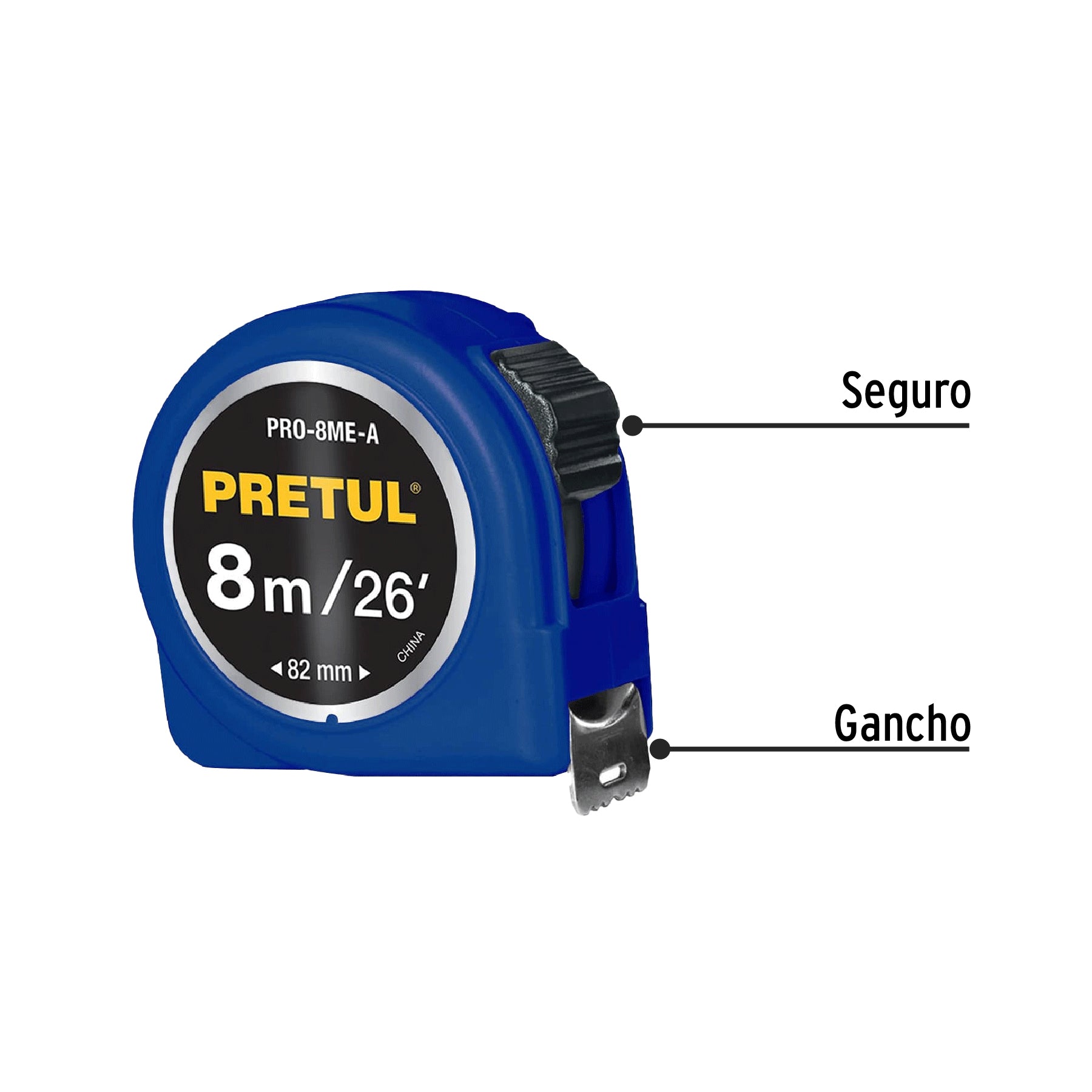 Flexómetro azul 8 m cinta 25 mm, en tarjeta, PRETUL | PRO-8ME-A | 29998