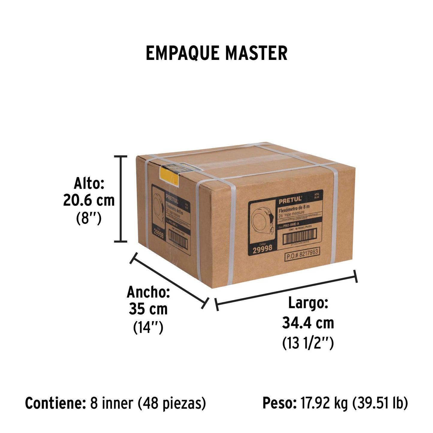 Flexómetro azul 8 m cinta 25 mm, en tarjeta, PRETUL | PRO-8ME-A | 29998