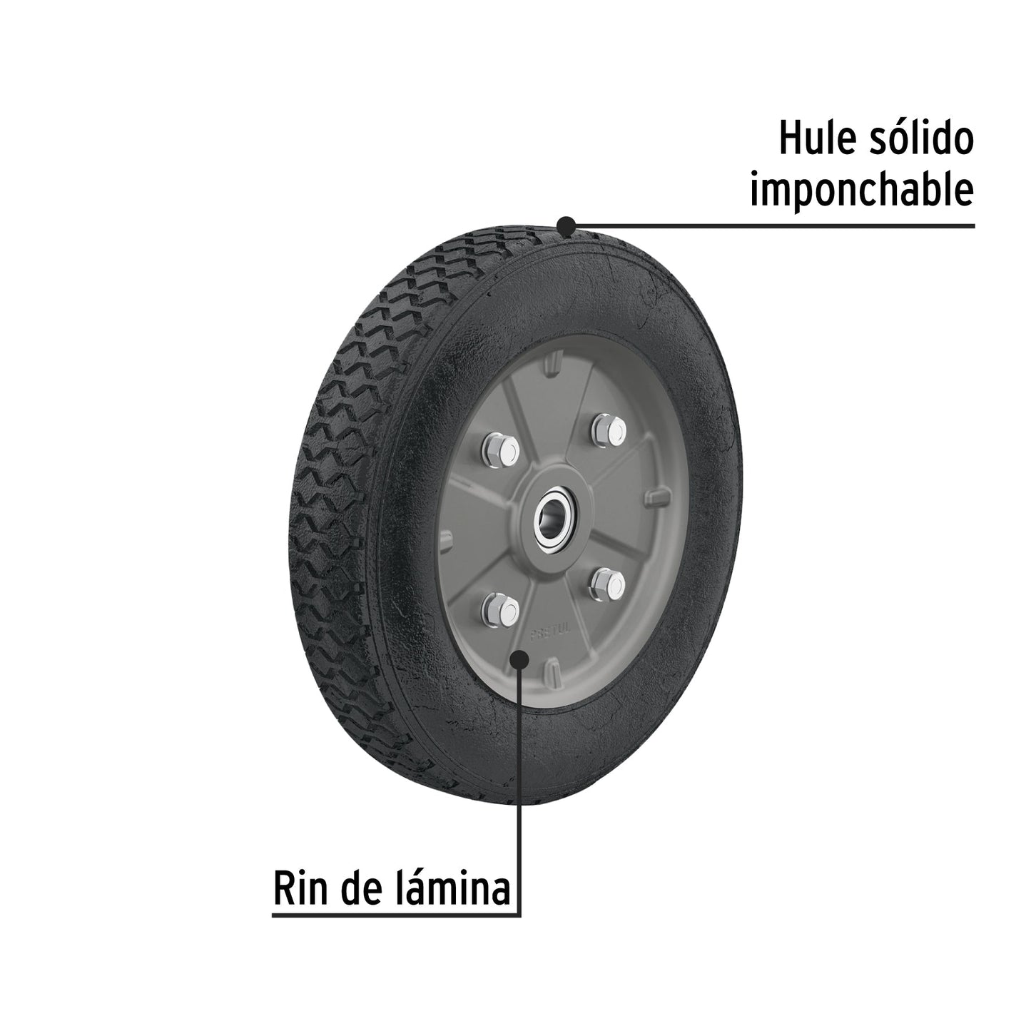 Rueda de hule sólido 10' para diablo, doble balero, Pretul | RD-102 | 45035