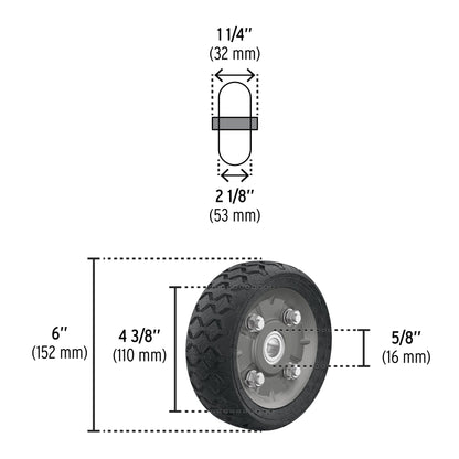 Rueda de hule sólido 6' para diablo, doble balero, Pretul | RD-62 | 45480