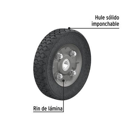 Rueda de hule sólido 7' para diablo, un balero, Pretul | RD-71 | 45482