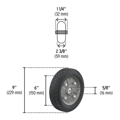 Rueda de hule sólido 9' para diablo, doble balero, Pretul | RD-92 | 45487