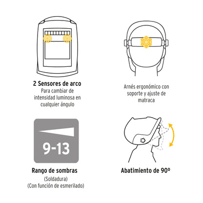 Careta electrónica para soldar sombra 9-13, rayos, PRETUL | CAREL-11RP | 29896