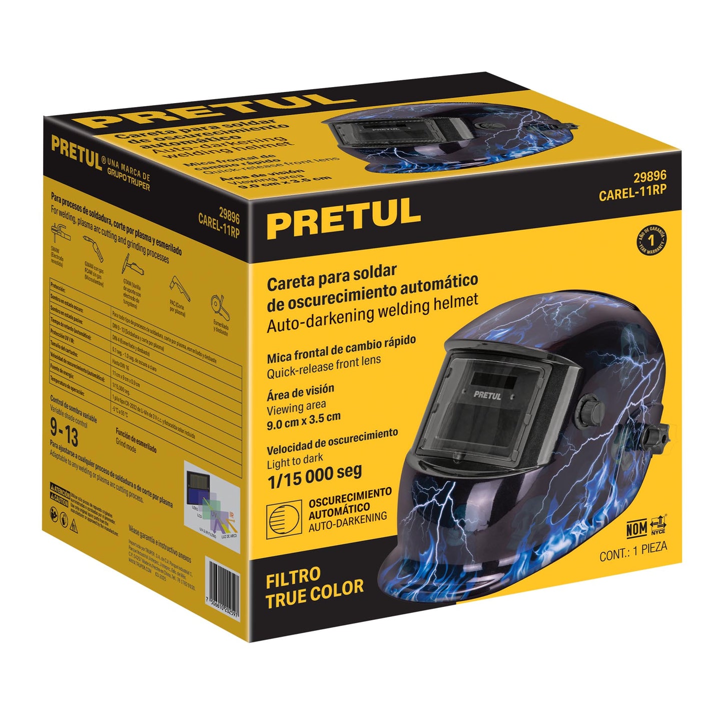 Careta electrónica para soldar sombra 9-13, rayos, PRETUL | CAREL-11RP | 29896