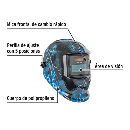 Careta electrónica para soldar sombra 9-13, rayos, PRETUL | CAREL-11RP | 29896