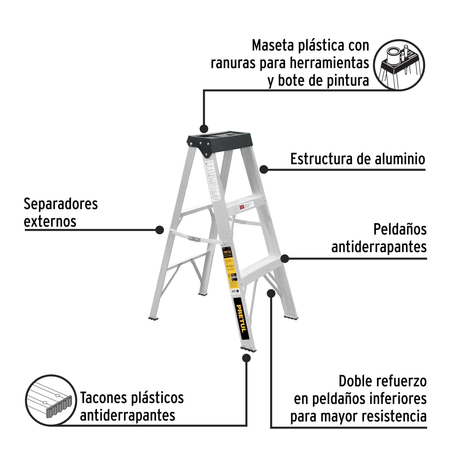 Escalera de tijera tipo III 2escalones, PRETUL | EST-32P | 20685