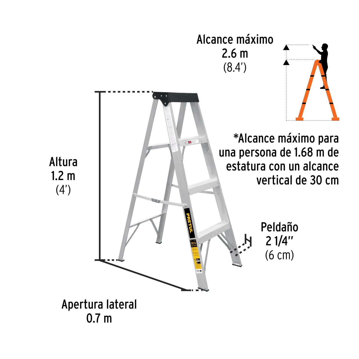 Escalera de tijera tipo III 3 escalones, PRETUL | EST-33P | 20686