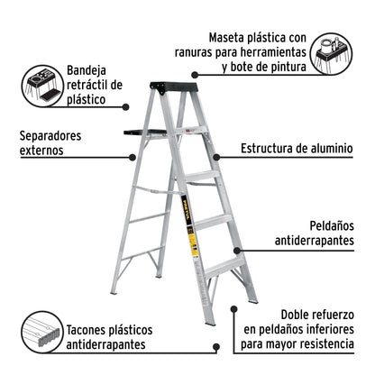 Escalera de tijera tipo III 4 escalones y bandeja, PRETUL | EST-34P | 20687