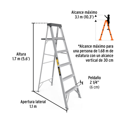 Escalera de tijera tipo III 5 escalones y bandeja, PRETUL | EST-35P | 20688