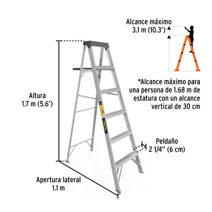 Escalera de tijera tipo III 6 escalones y bandeja, PRETUL | EST-36P | 20689