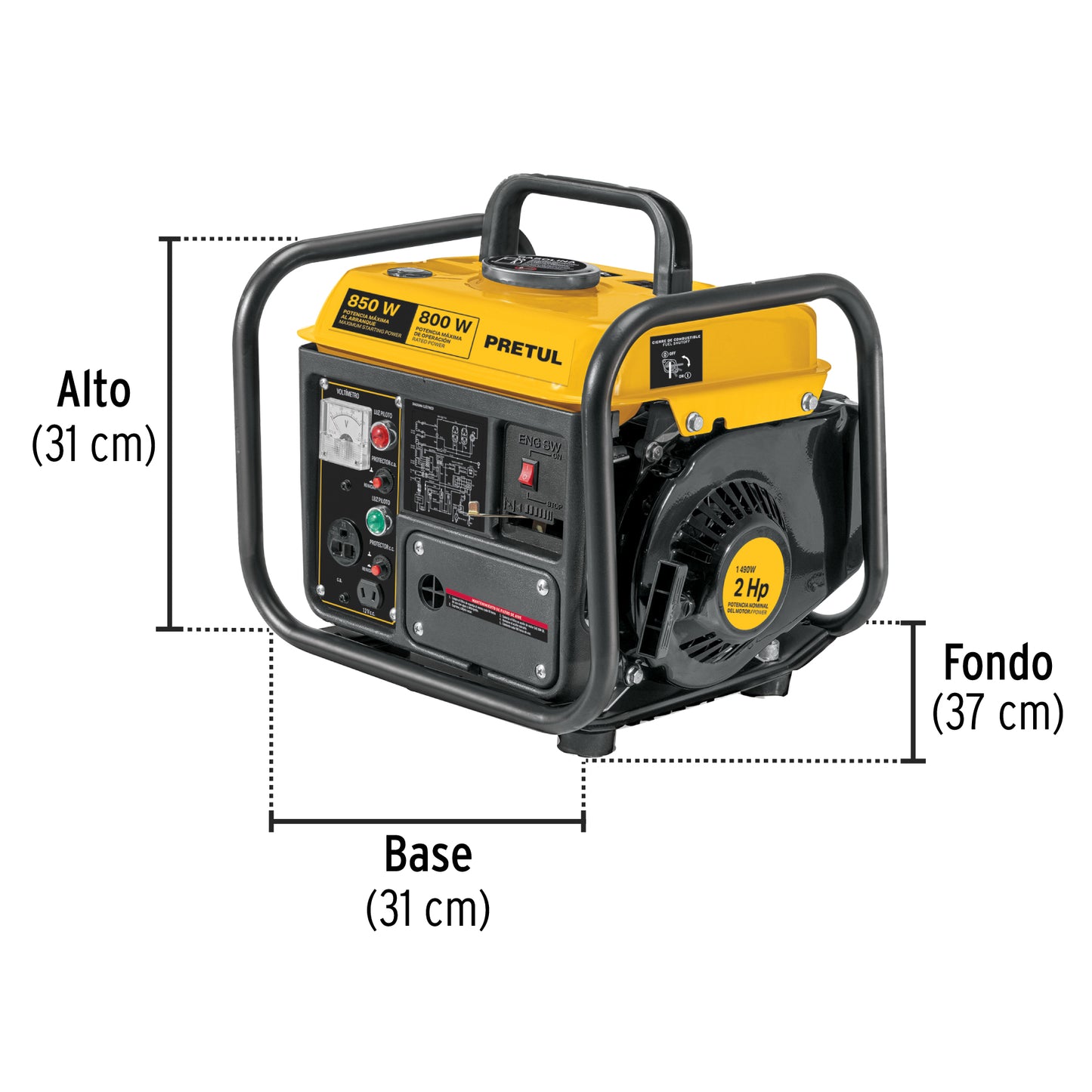 Generador portátil 0.8 kW motor 2 tiempos a gasolina, PRETUL | GEN-08P | 29913