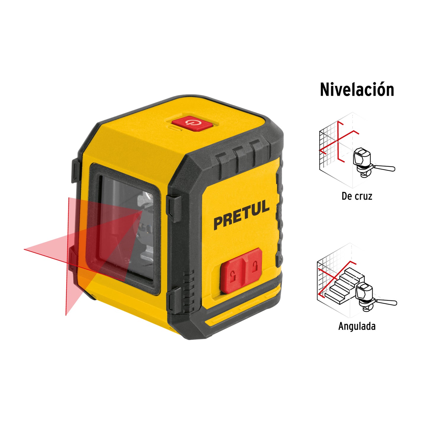 Nivel láser rojo, alcance 5 m, de pilas, PRETUL | NL-5P | 29899