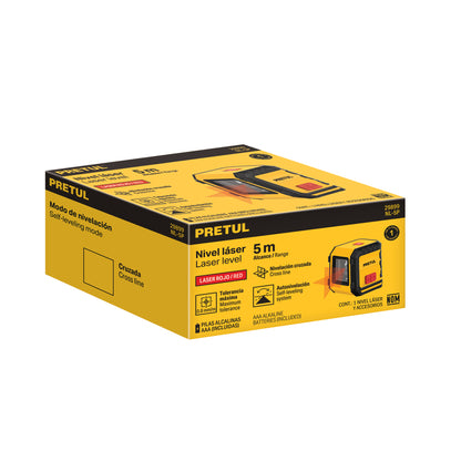 Nivel láser rojo, alcance 5 m, de pilas, PRETUL | NL-5P | 29899