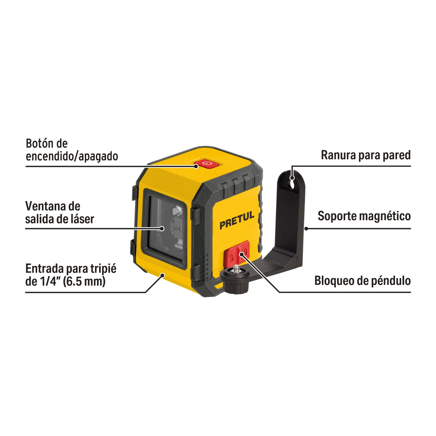 Nivel láser rojo, alcance 5 m, de pilas, PRETUL | NL-5P | 29899